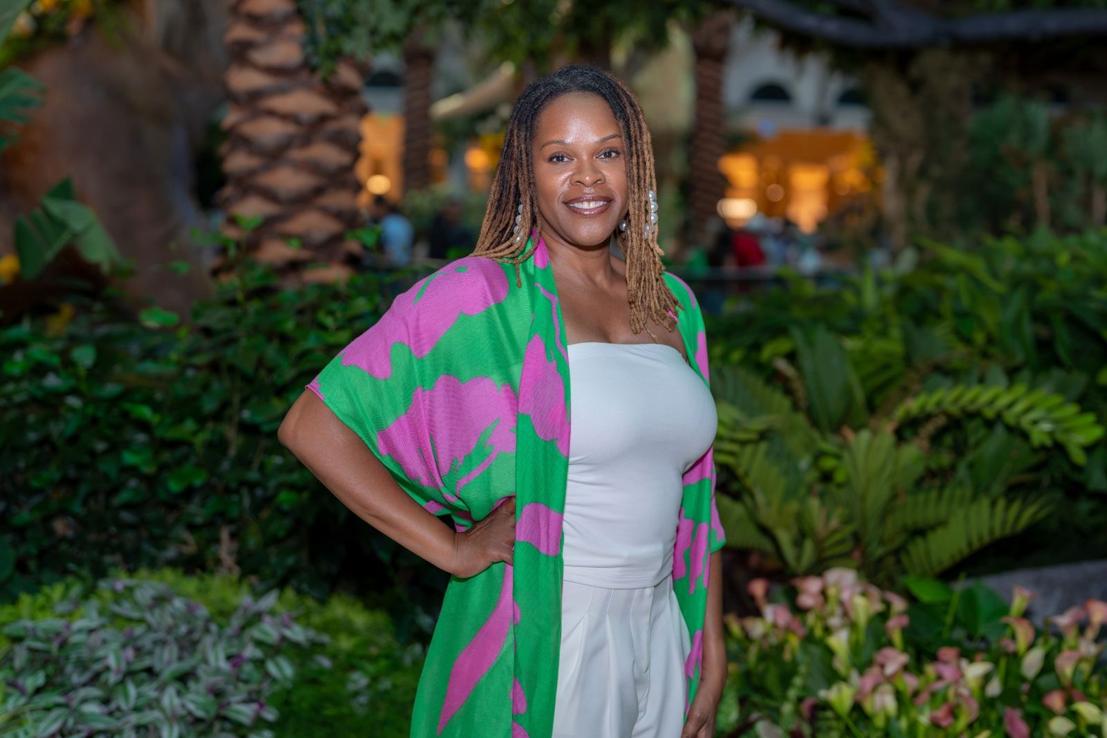 Relaxed portrait in patterned wrap