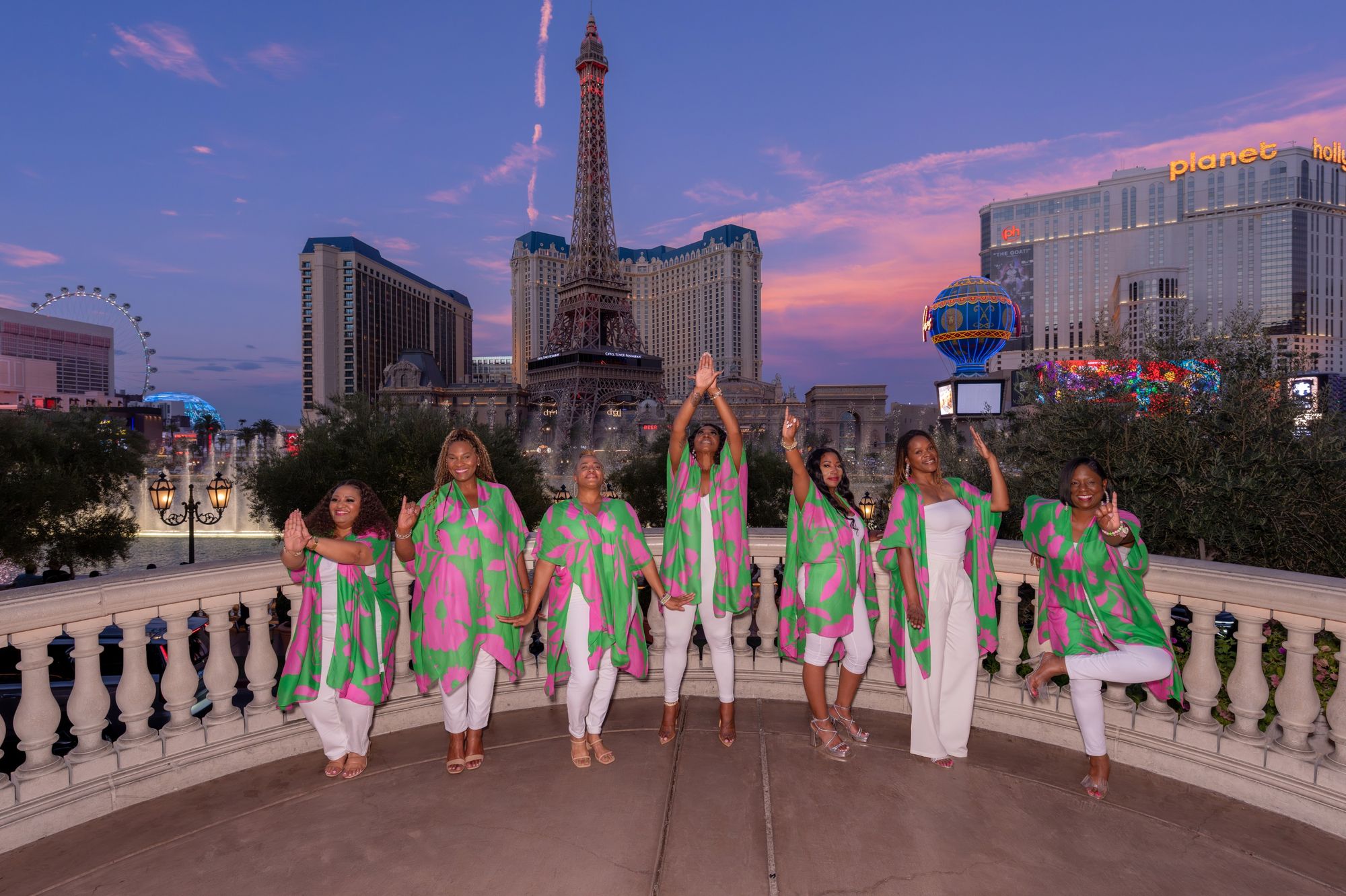 Sorority sisters celebrating at sunset on the Las Vegas Strip
