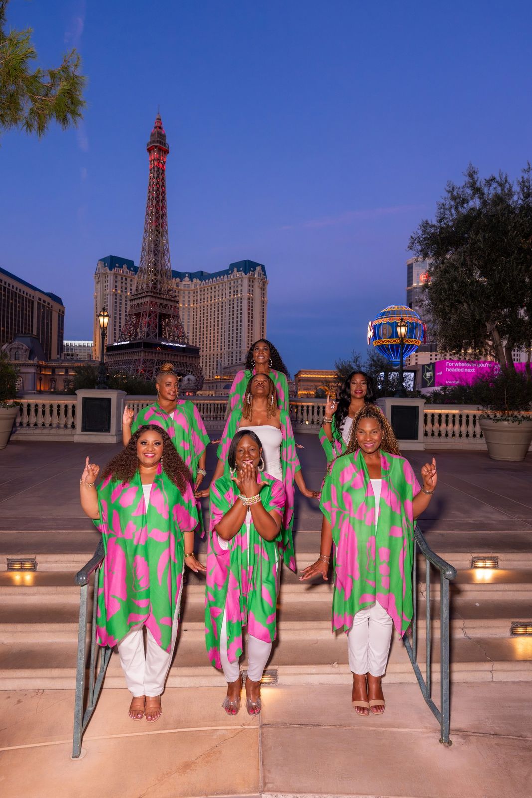 Sisters on the steps at blue hour